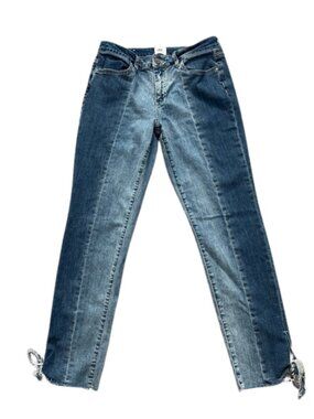 Wash Lab Women’s Two-Tone Blue Denim Jeans Raw Distressed Hem - Size 30